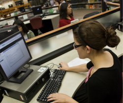 Student working on a Library computer.